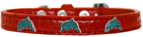 Dolphin Widget Croc Dog Collar Red Size 10