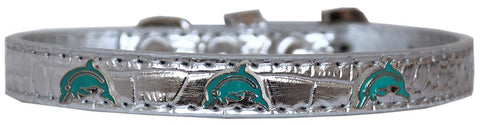 Dolphin Widget Croc Dog Collar Silver Size 12