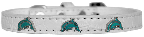 Dolphin Widget Croc Dog Collar White Size 16