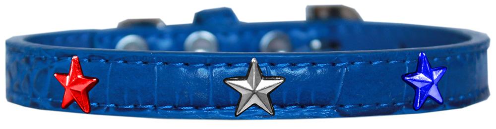 Red, White And Blue Star Widget Croc Dog Collar Blue Size 10