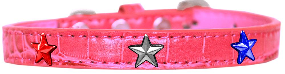 Red, White And Blue Star Widget Croc Dog Collar Bright Pink Size 14