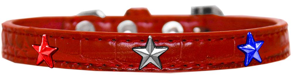 Red, White And Blue Star Widget Croc Dog Collar Red Size 18