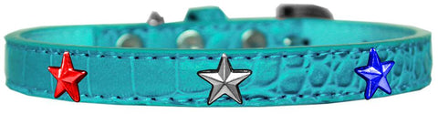 Red, White And Blue Star Widget Croc Dog Collar Turquoise Size 10