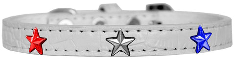 Red, White And Blue Star Widget Croc Dog Collar White Size 10