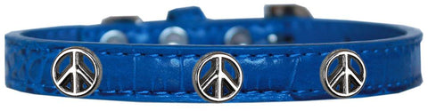 Peace Sign Widget Croc Dog Collar Blue Size 10