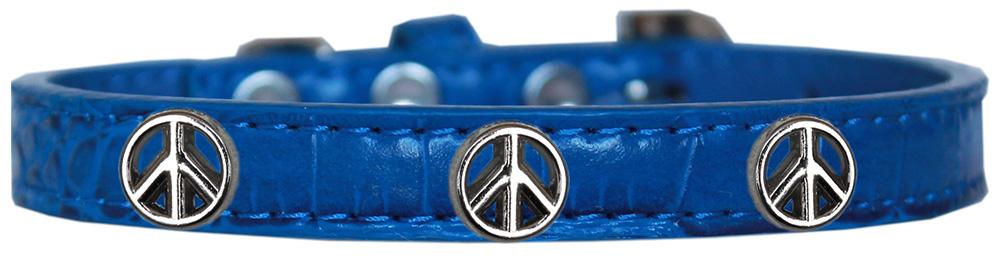 Peace Sign Widget Croc Dog Collar Blue Size 14