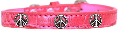 Peace Sign Widget Croc Dog Collar Bright Pink Size 10