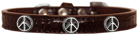 Peace Sign Widget Croc Dog Collar Chocolate Size 12