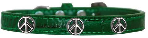 Peace Sign Widget Croc Dog Collar Emerald Green Size 10