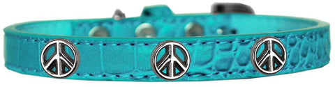 Peace Sign Widget Croc Dog Collar Turquoise Size 10