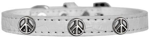 Peace Sign Widget Croc Dog Collar White Size 20