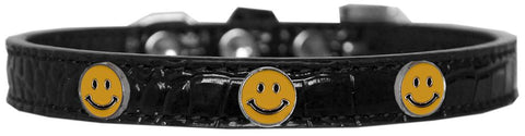 Happy Face Widget Croc Dog Collar Black Size 12