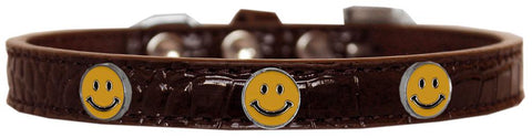 Happy Face Widget Croc Dog Collar Chocolate Size 14