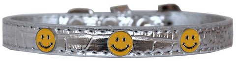 Happy Face Widget Croc Dog Collar Silver Size 10