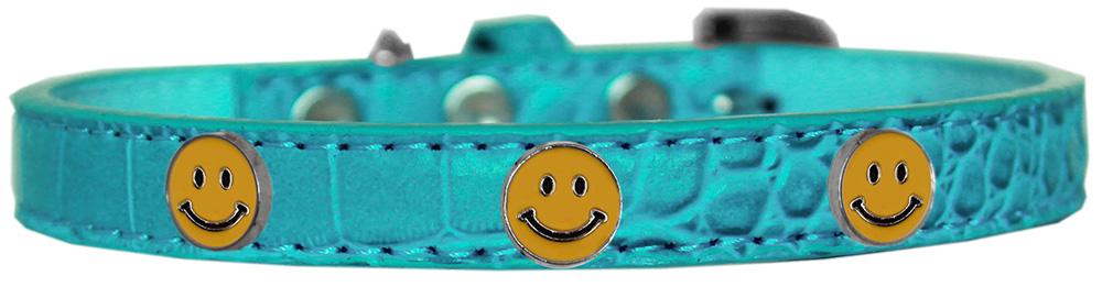 Happy Face Widget Croc Dog Collar Turquoise Size 14