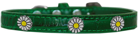 White Daisy Widget Croc Dog Collar Emerald Green Size 10