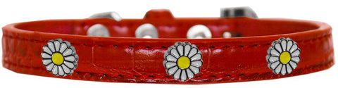 White Daisy Widget Croc Dog Collar Red Size 12