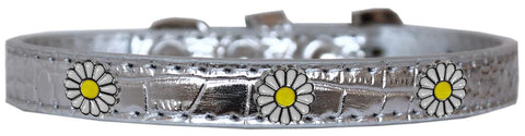 White Daisy Widget Croc Dog Collar Silver Size 20