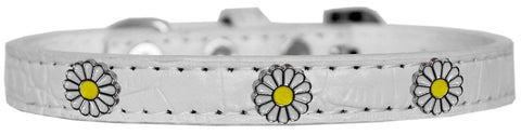 White Daisy Widget Croc Dog Collar White Size 10