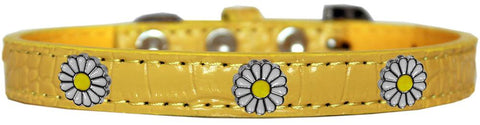 White Daisy Widget Croc Dog Collar Yellow Size 10