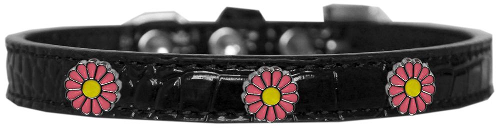 Pink Daisy Widget Croc Dog Collar Black Size 12