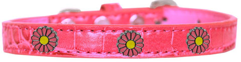 Pink Daisy Widget Croc Dog Collar Bright Pink Size 12