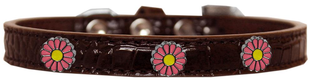 Pink Daisy Widget Croc Dog Collar Chocolate Size 14