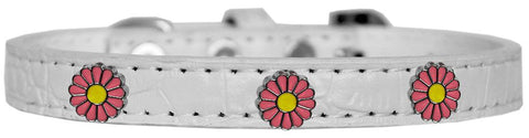 Pink Daisy Widget Croc Dog Collar White Size 10