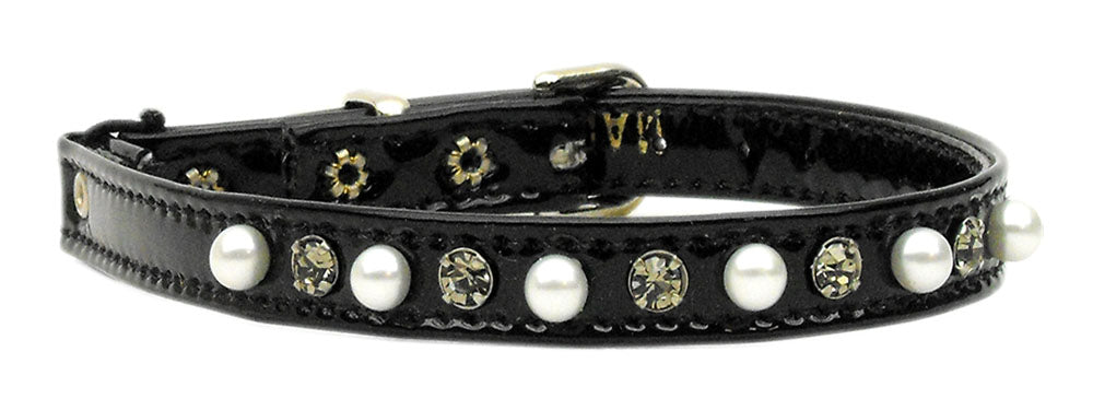 Cat Safety W- Band Patent Pearl And Crystals Black 10