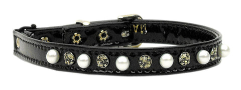 Cat Safety W- Band Patent Pearl And Crystals Black 12