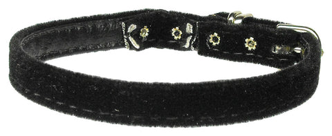 Velvet 3-8" Plain Cat Collar W- Band Black 10