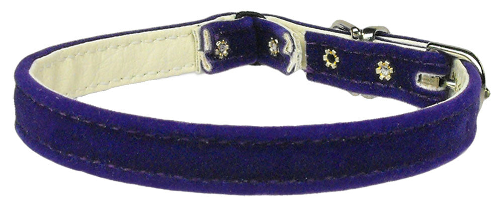 Velvet 3-8" Plain Cat Collar W- Band Purple 10