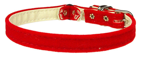 Velvet 3-8" Plain Cat Collar W- Band Red 10