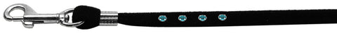 Black Velvet Leash Silver Hardware Aqua Stones