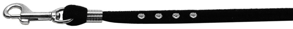 Black Velvet Leash Silver Hardware Clear Crystal Stones