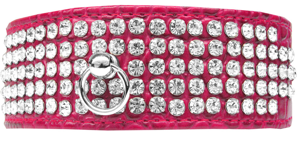 Mirage 5 Row Rhinestone Designer Croc Dog Collar Bright Pink Size 12