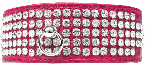 Mirage 5 Row Rhinestone Designer Croc Dog Collar Bright Pink Size 22