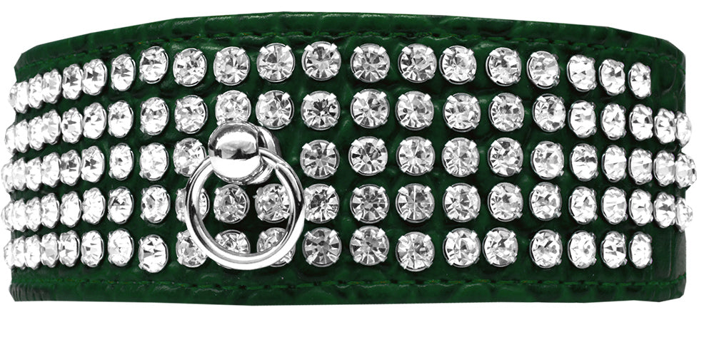 Mirage 5 Row Rhinestone Designer Croc Dog Collar Emerald Green Size 14