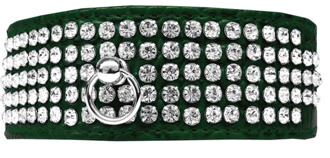 Mirage 5 Row Rhinestone Designer Croc Dog Collar Emerald Green Size 16