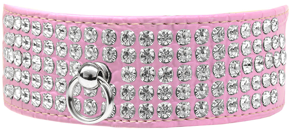 Mirage 5 Row Rhinestone Designer Croc Dog Collar Light Pink Size 20