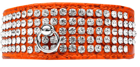 Mirage 5 Row Rhinestone Designer Croc Dog Collar Orange Size 12