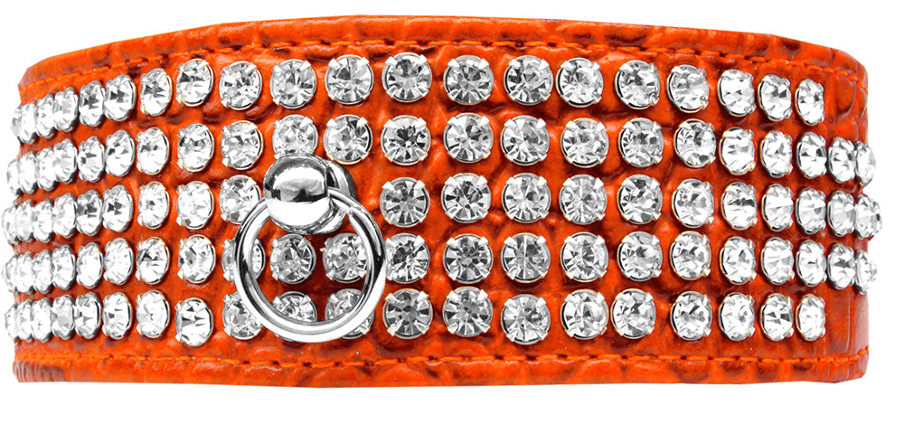 Mirage 5 Row Rhinestone Designer Croc Dog Collar Orange Size 20