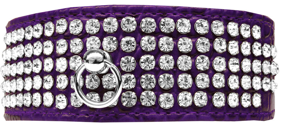 Mirage 5 Row Rhinestone Designer Croc Dog Collar Purple Size 12