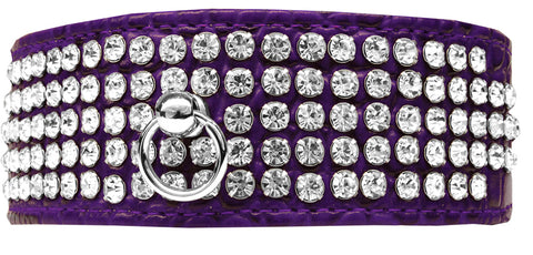 Mirage 5 Row Rhinestone Designer Croc Dog Collar Purple Size 12