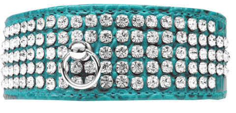 Mirage 5 Row Rhinestone Designer Croc Dog Collar Turquoise Size 20