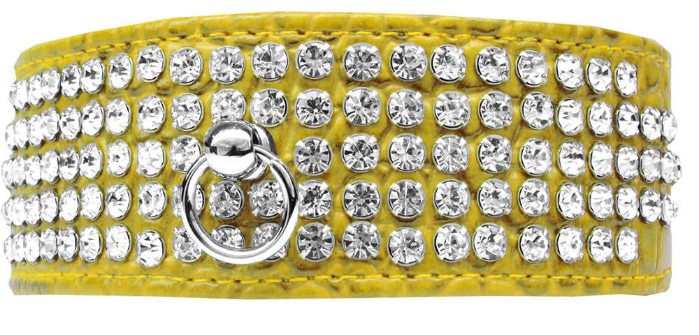 Mirage 5 Row Rhinestone Designer Croc Dog Collar Yellow Size 12