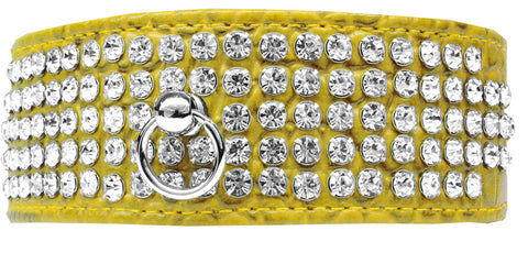 Mirage 5 Row Rhinestone Designer Croc Dog Collar Yellow Size 14