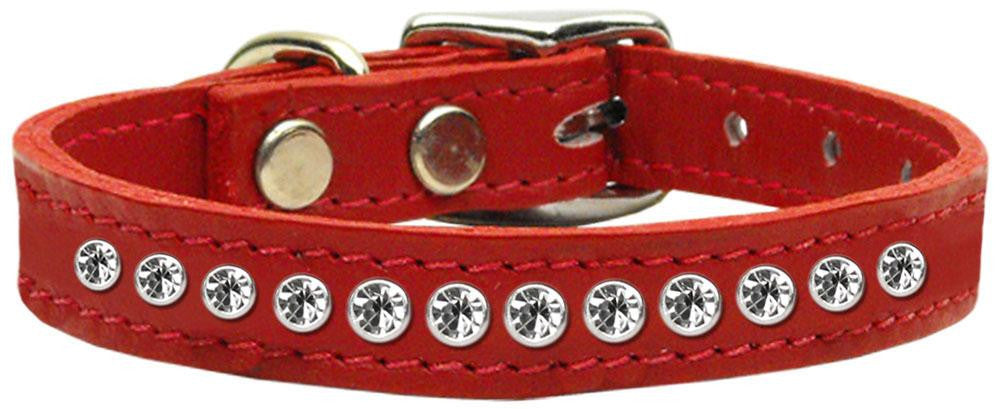 One Row Clear Jeweled Leather Red 12