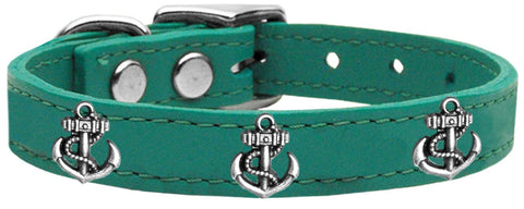 Silver Anchor Widget Genuine Leather Dog Collar Jade 10