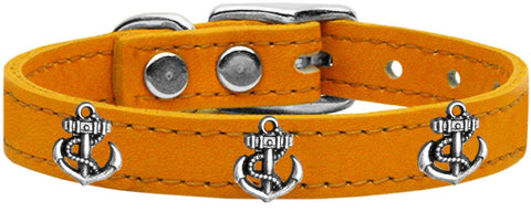 Silver Anchor Widget Genuine Leather Dog Collar Mandarin 10